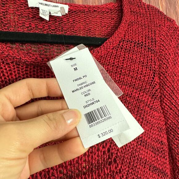 Helmut Lang Red Sweater Short Sleeve Tunic Open Knit Marled Viscose Medium NWT - Picture 4 of 6